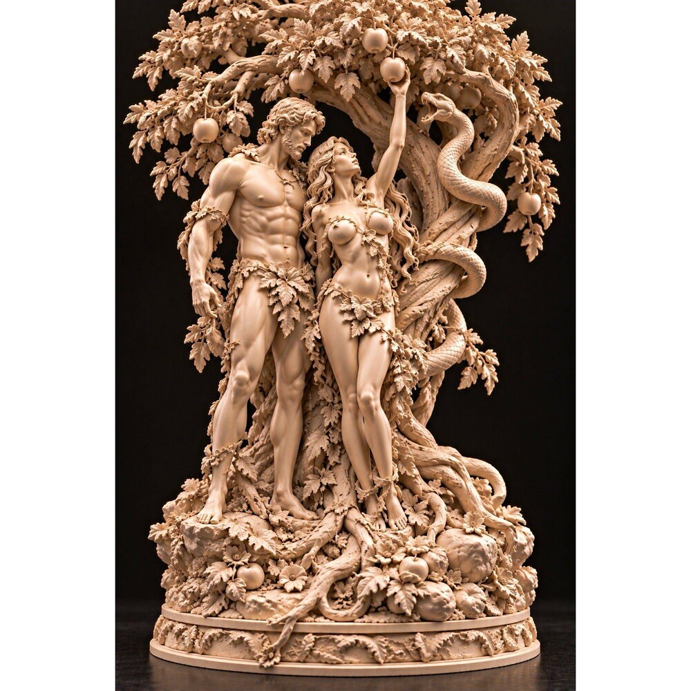 Adam & Eve Garden of Eden Sculpture – Tree of Knowledge 3D Printed Resin 10 in